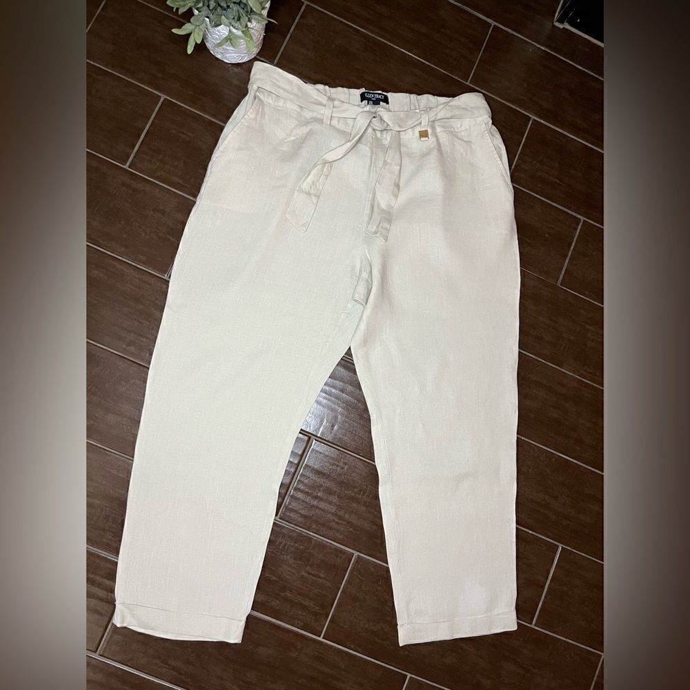 Ellen Tracy natural 100% Linen pants sz XL